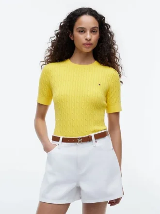 Camisola de malha com tranças de manga curta