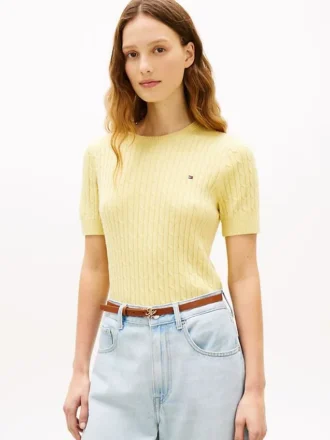Camisola de malha com tranças de manga curta