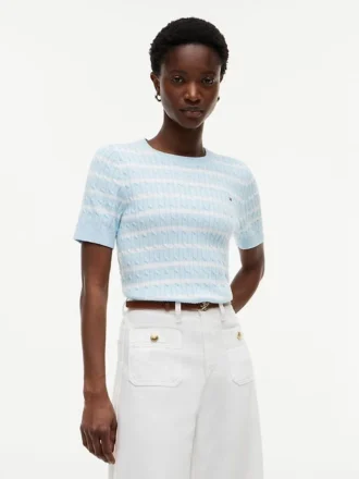 Camisola de malha com tranças de manga curta