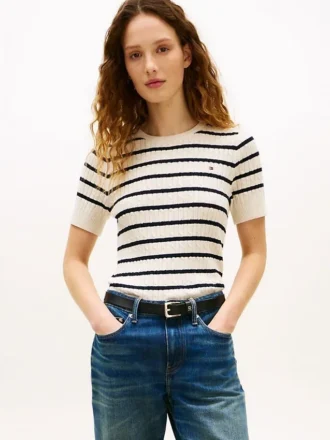 Camisola de malha com tranças de manga curta