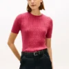 Camisola de malha com tranças de manga curta Camisola de malha com tranças de manga curta
