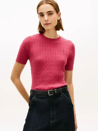 Camisola de malha com tranças de manga curta