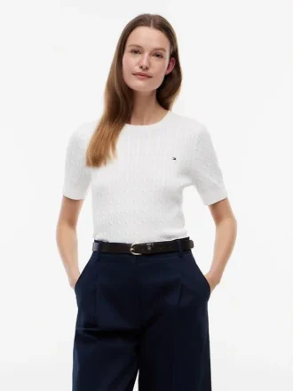 Camisola de malha com tranças de manga curta