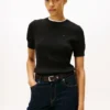 Camisola de malha com tranças de manga curta Camisola de malha com tranças de manga curta