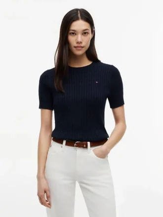 Camisola de malha com tranças de manga curta