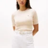 Camisola de malha com tranças de manga curta Camisola de malha com tranças de manga curta