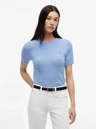 Camisola de malha com tranças de manga curta