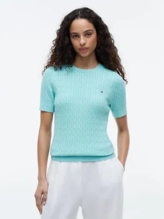 Camisola de malha com tranças de manga curta