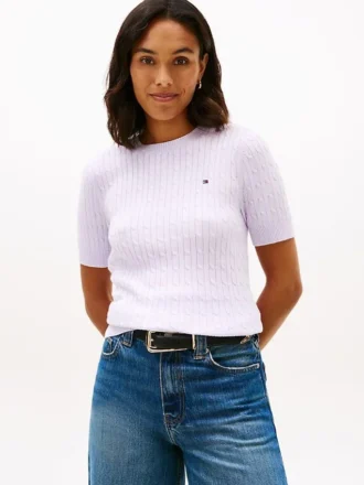Camisola de malha com tranças de manga curta