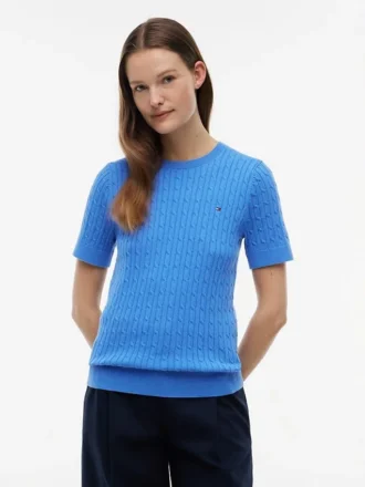 Camisola de malha com tranças de manga curta