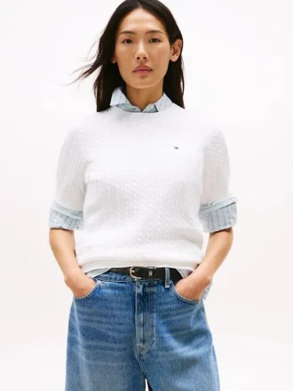 Camisola de malha com tranças de manga curta