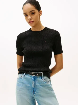 Camisola de malha com tranças de manga curta