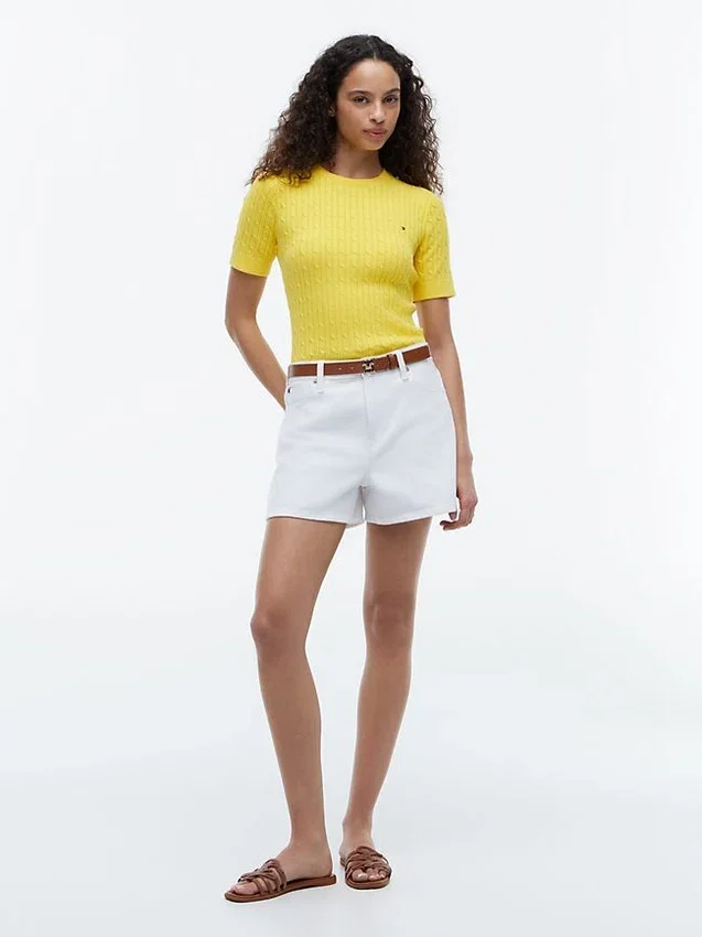 Camisola de malha com tranças de manga curta Camisola de malha com tranças de manga curta