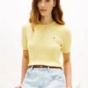Camisola de malha com tranças de manga curta Camisola de malha com tranças de manga curta