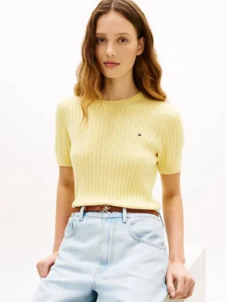 Camisola de malha com tranças de manga curta