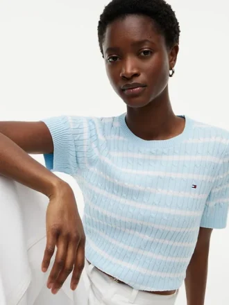 Camisola de malha com tranças de manga curta