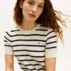 Camisola de malha com tranças de manga curta Camisola de malha com tranças de manga curta