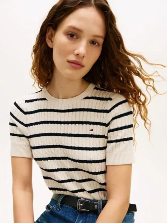 Camisola de malha com tranças de manga curta