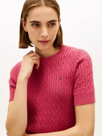 Camisola de malha com tranças de manga curta