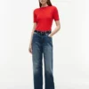 Camisola de malha com tranças de manga curta Camisola de malha com tranças de manga curta