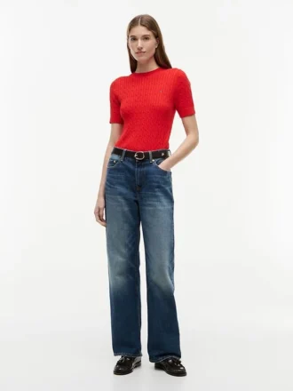 Camisola de malha com tranças de manga curta