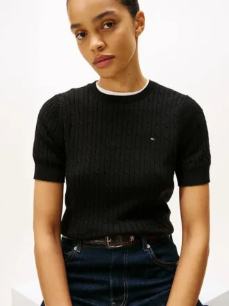 Camisola de malha com tranças de manga curta
