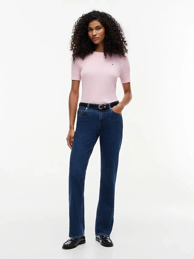 Camisola de malha com tranças de manga curta Camisola de malha com tranças de manga curta