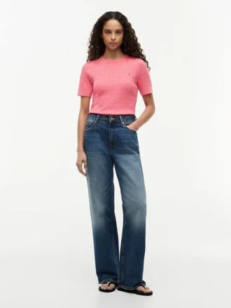 Camisola de malha com tranças de manga curta