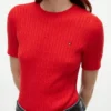 Camisola de malha com tranças de manga curta Camisola de malha com tranças de manga curta