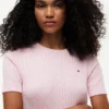 Camisola de malha com tranças de manga curta Camisola de malha com tranças de manga curta