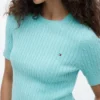 Camisola de malha com tranças de manga curta Camisola de malha com tranças de manga curta