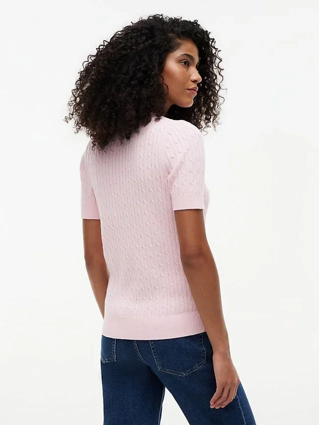 Camisola de malha com tranças de manga curta Camisola de malha com tranças de manga curta