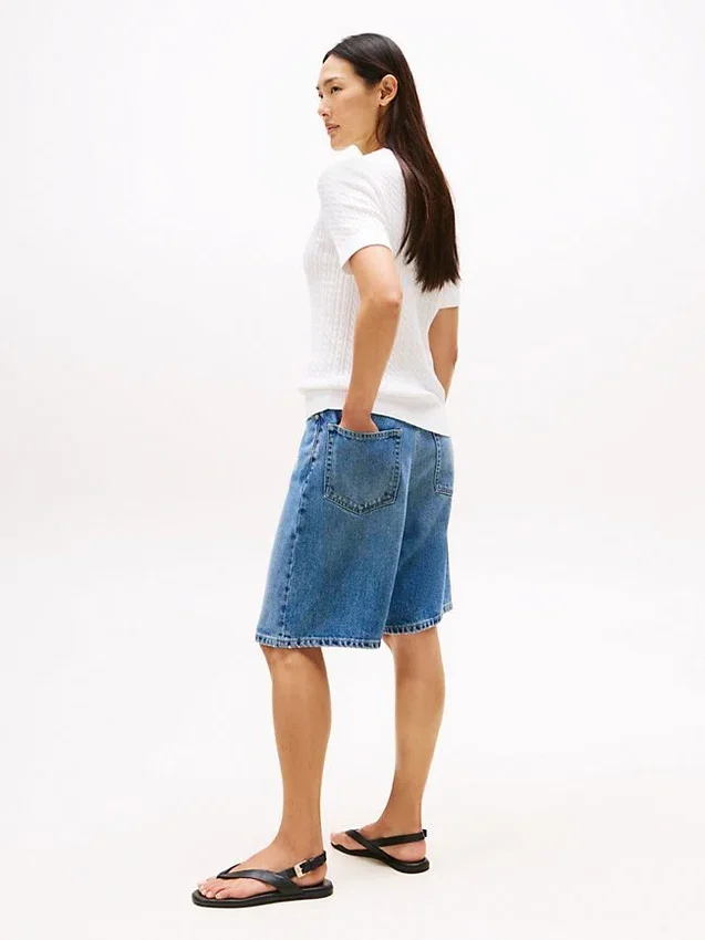 Camisola de malha com tranças de manga curta Camisola de malha com tranças de manga curta