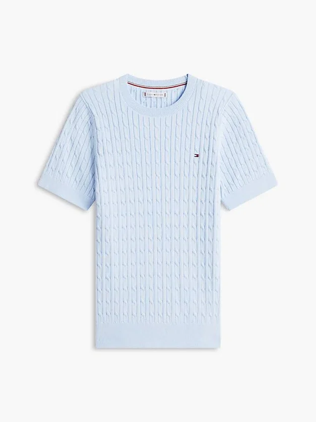 Camisola de malha com tranças de manga curta Camisola de malha com tranças de manga curta