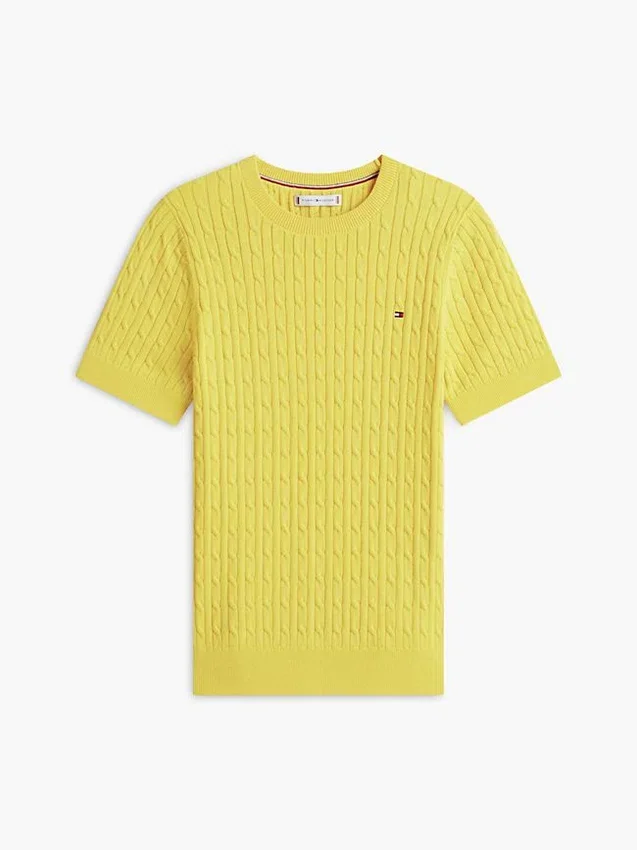 Camisola de malha com tranças de manga curta Camisola de malha com tranças de manga curta