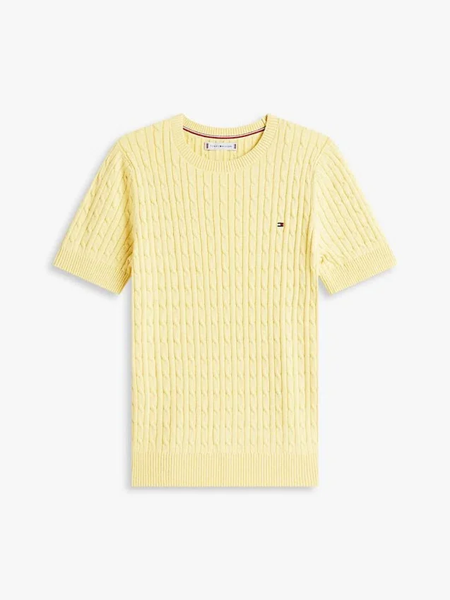 Camisola de malha com tranças de manga curta Camisola de malha com tranças de manga curta