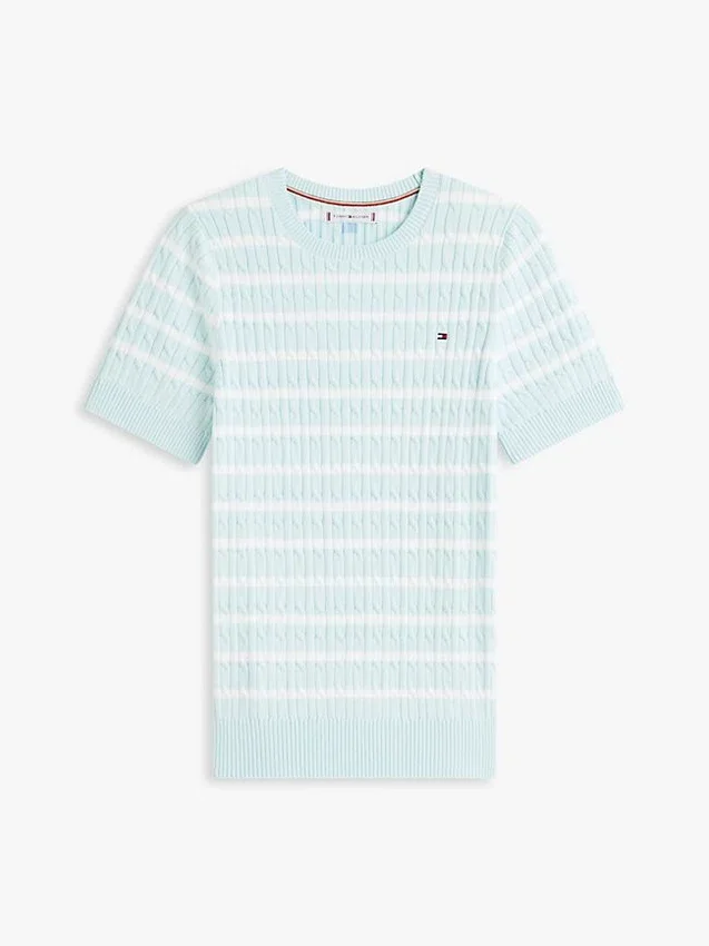 Camisola de malha com tranças de manga curta Camisola de malha com tranças de manga curta