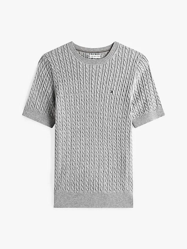 Camisola de malha com tranças de manga curta Camisola de malha com tranças de manga curta
