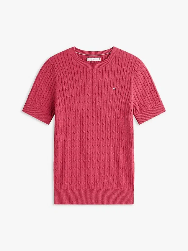 Camisola de malha com tranças de manga curta Camisola de malha com tranças de manga curta