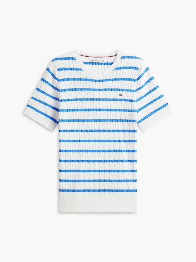 Camisola de malha com tranças de manga curta Camisola de malha com tranças de manga curta