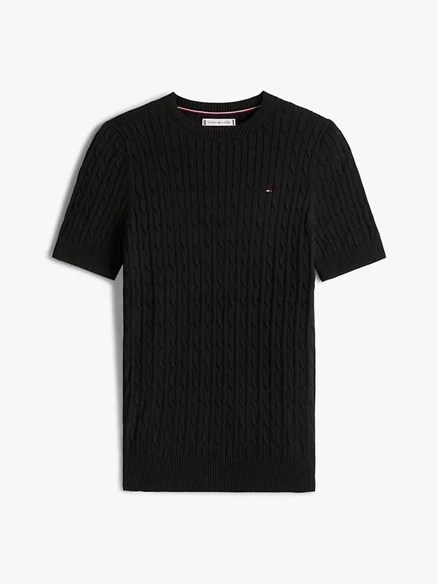 Camisola de malha com tranças de manga curta Camisola de malha com tranças de manga curta