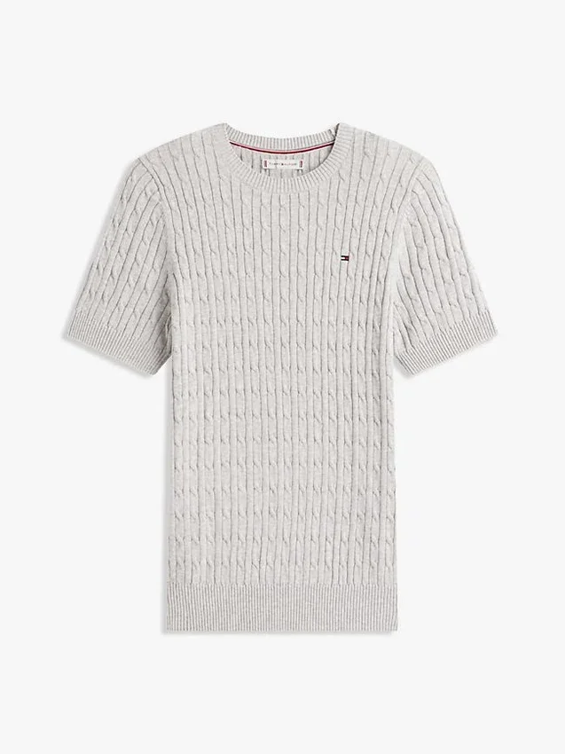 Camisola de malha com tranças de manga curta Camisola de malha com tranças de manga curta