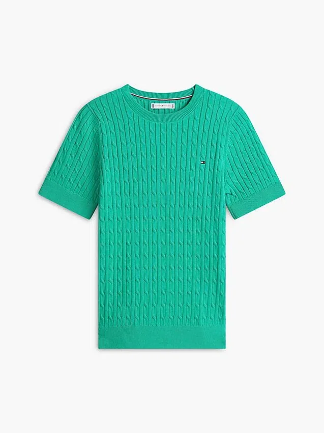 Camisola de malha com tranças de manga curta Camisola de malha com tranças de manga curta