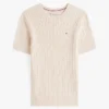 Camisola de malha com tranças de manga curta Camisola de malha com tranças de manga curta