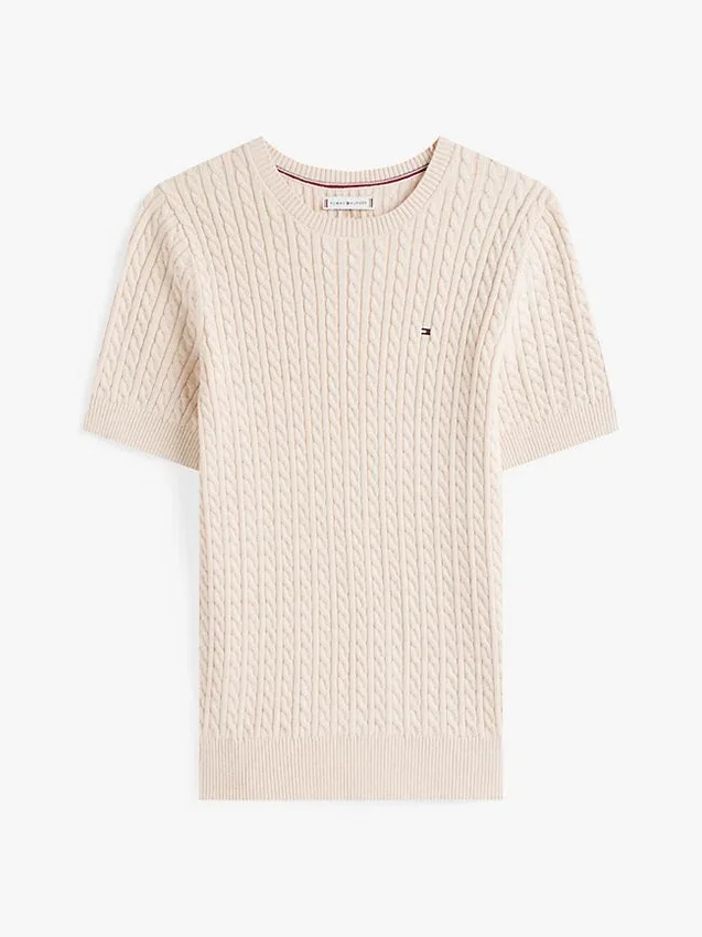 Camisola de malha com tranças de manga curta Camisola de malha com tranças de manga curta