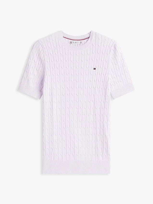 Camisola de malha com tranças de manga curta Camisola de malha com tranças de manga curta
