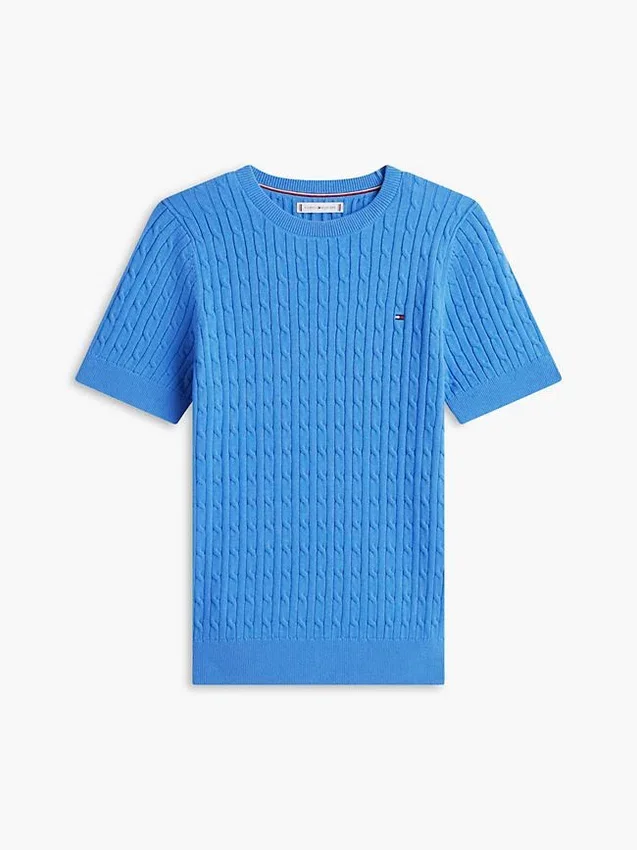 Camisola de malha com tranças de manga curta Camisola de malha com tranças de manga curta