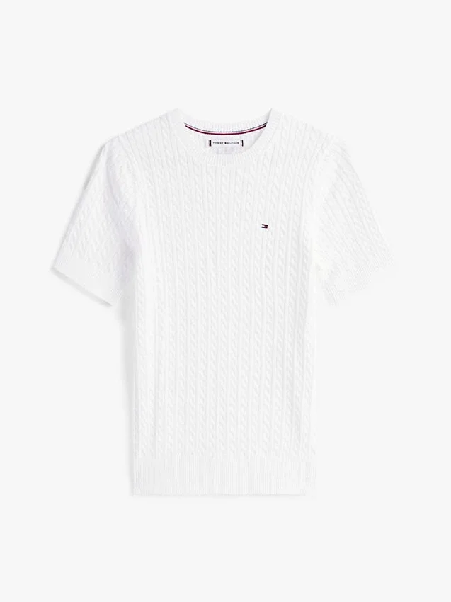 Camisola de malha com tranças de manga curta Camisola de malha com tranças de manga curta