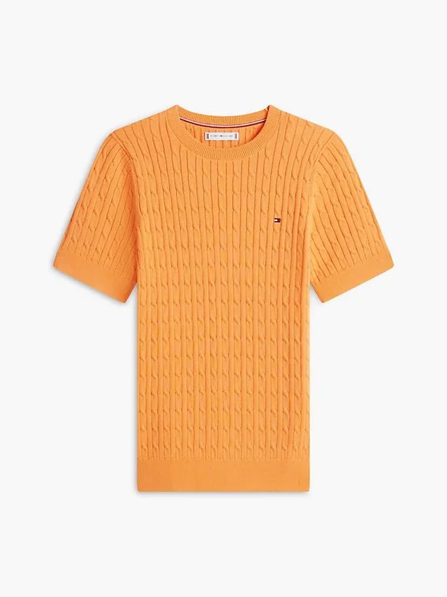 Camisola de malha com tranças de manga curta Camisola de malha com tranças de manga curta