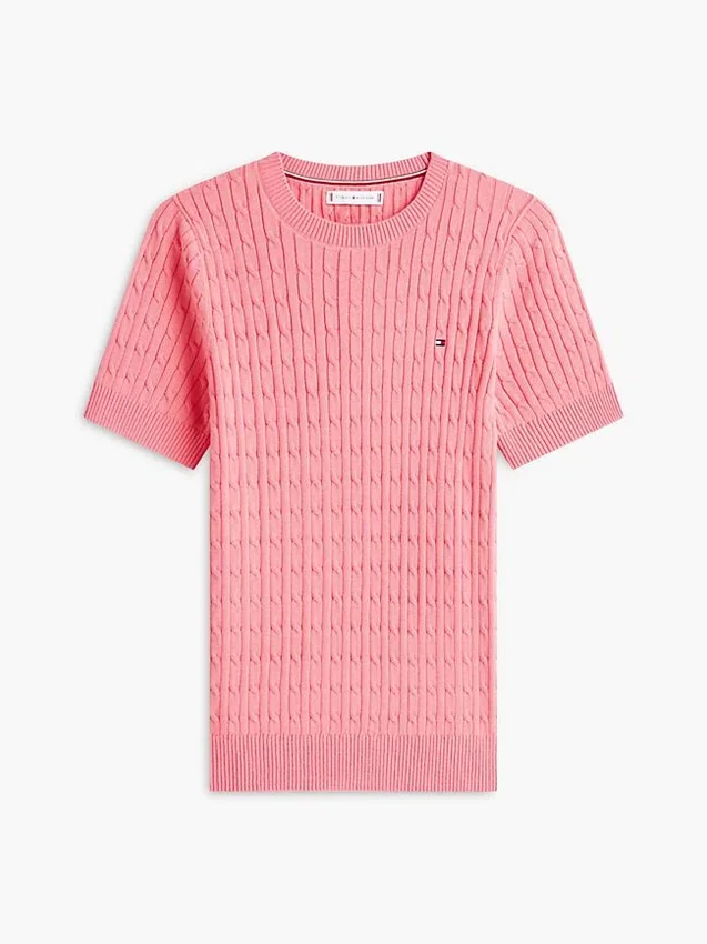 Camisola de malha com tranças de manga curta Camisola de malha com tranças de manga curta